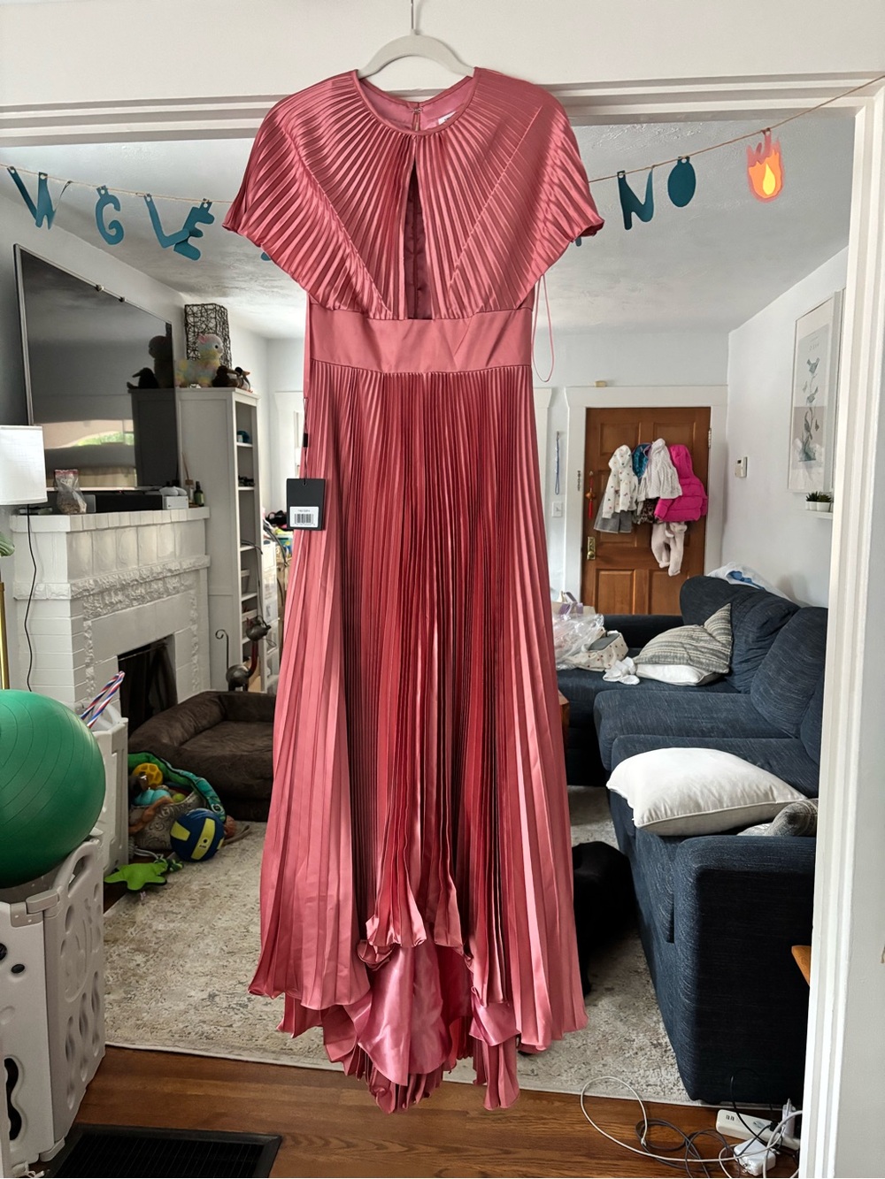 Mac Duggal Pleated Satin Maxi Dress - Rose Pink - Picture 2 of 6